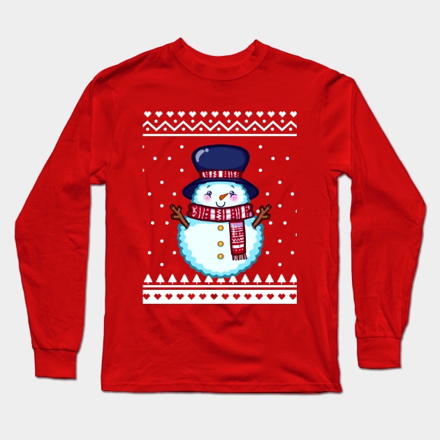 Christmas Sweater Snowman Long Sleeve T-Shirt by koneko